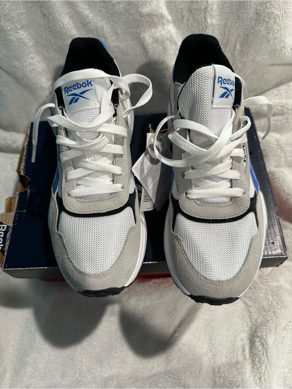 Reebok White, Gray & Blue Men's Retro Runner Sneakers
